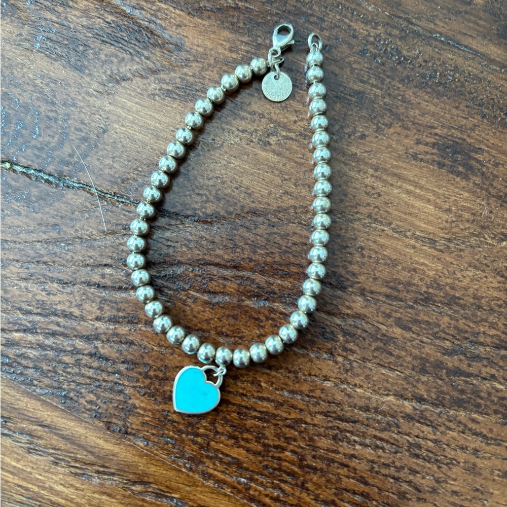 Tiffany & Co. Silver Bracelet with Blue Heart Charm